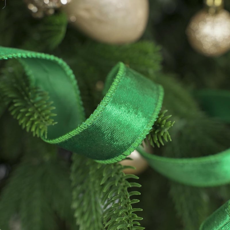 Meedee Emerald Green Velvet 1 Inch Green Wired Ribbon 25 Yards Crushed Christmas Velvet Ribbon for Christmas Tree, Wreaths Supplies, Topper Bows Making, Garlands, Swags - Image 5